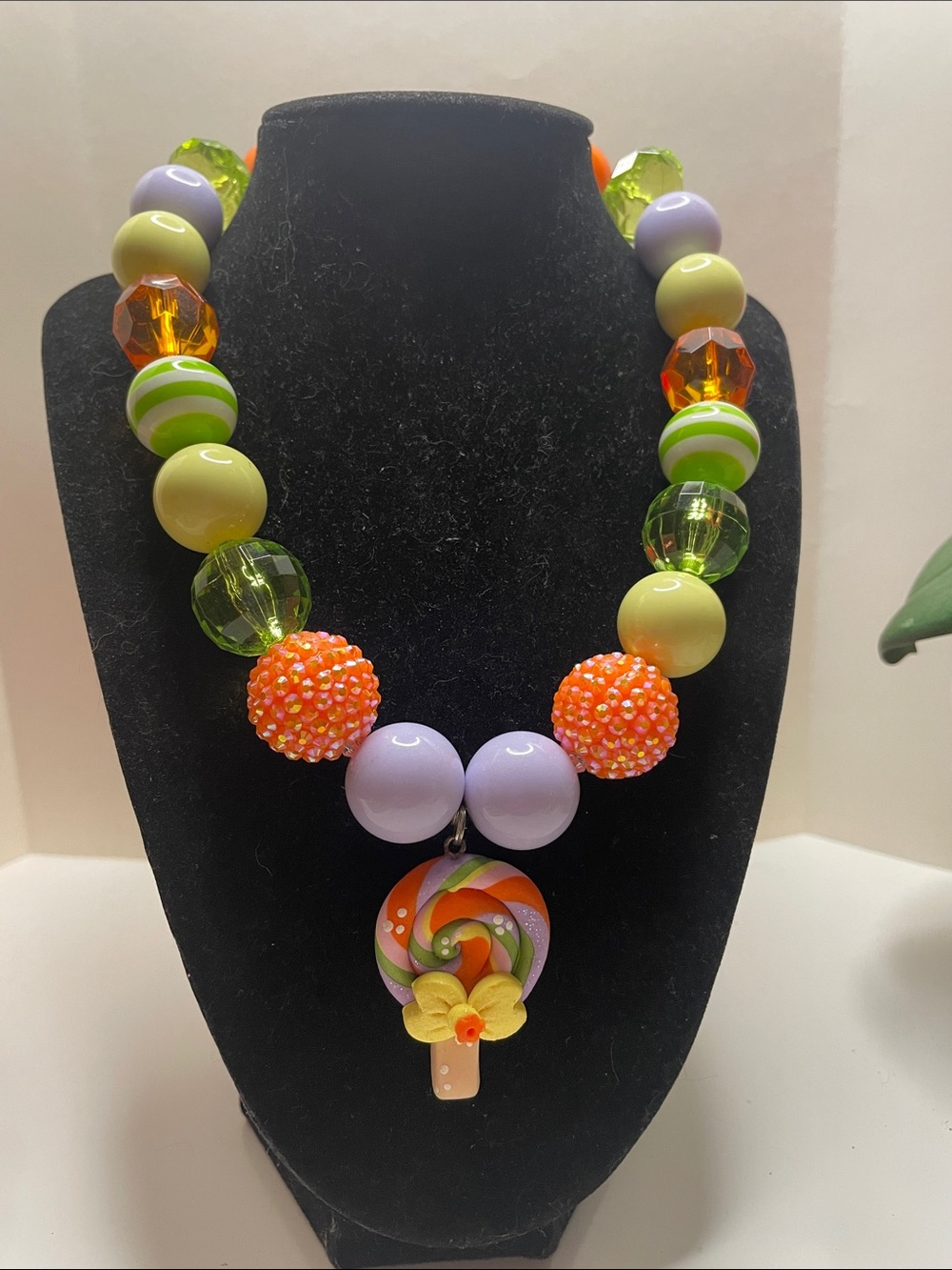 Multi-Color Bead Necklace with Candy Clay Pendant